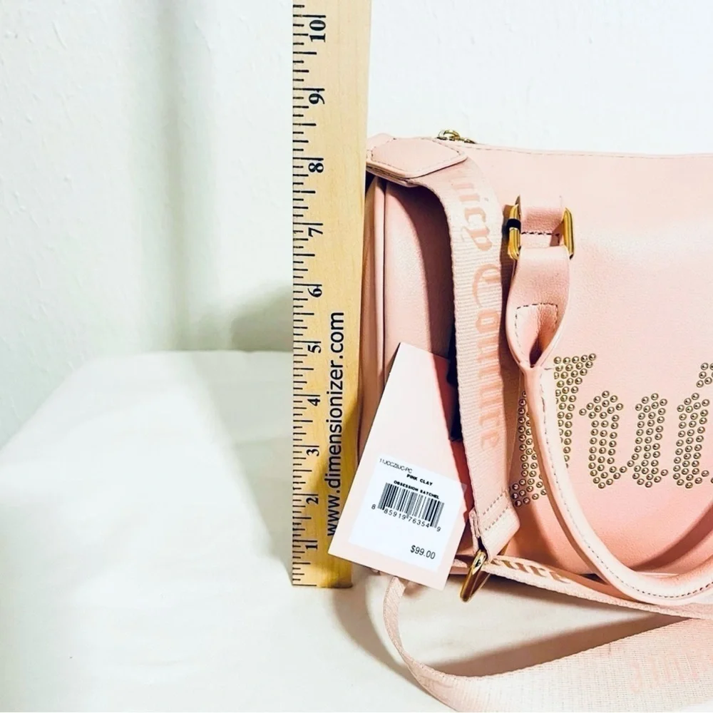 NWT Juicy Couture Pink Satchel Crossbody Diamond Embellishment Logo Thick Strap